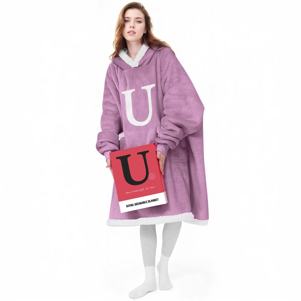 8914 Wearable Blanket Hoodie with Letter A-Z - Oversized Sweater Blanket
